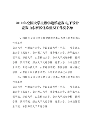 XXXX年全国大学生数学建模竞赛 电子设计竞赛 山东赛区优秀组织工作