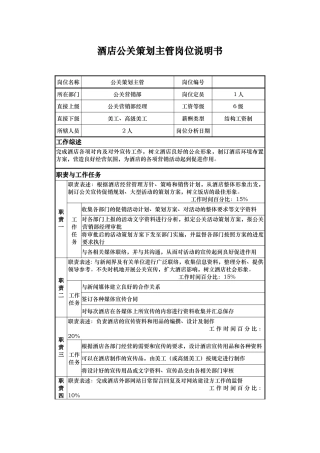 酒店公关策划主管岗位说明书