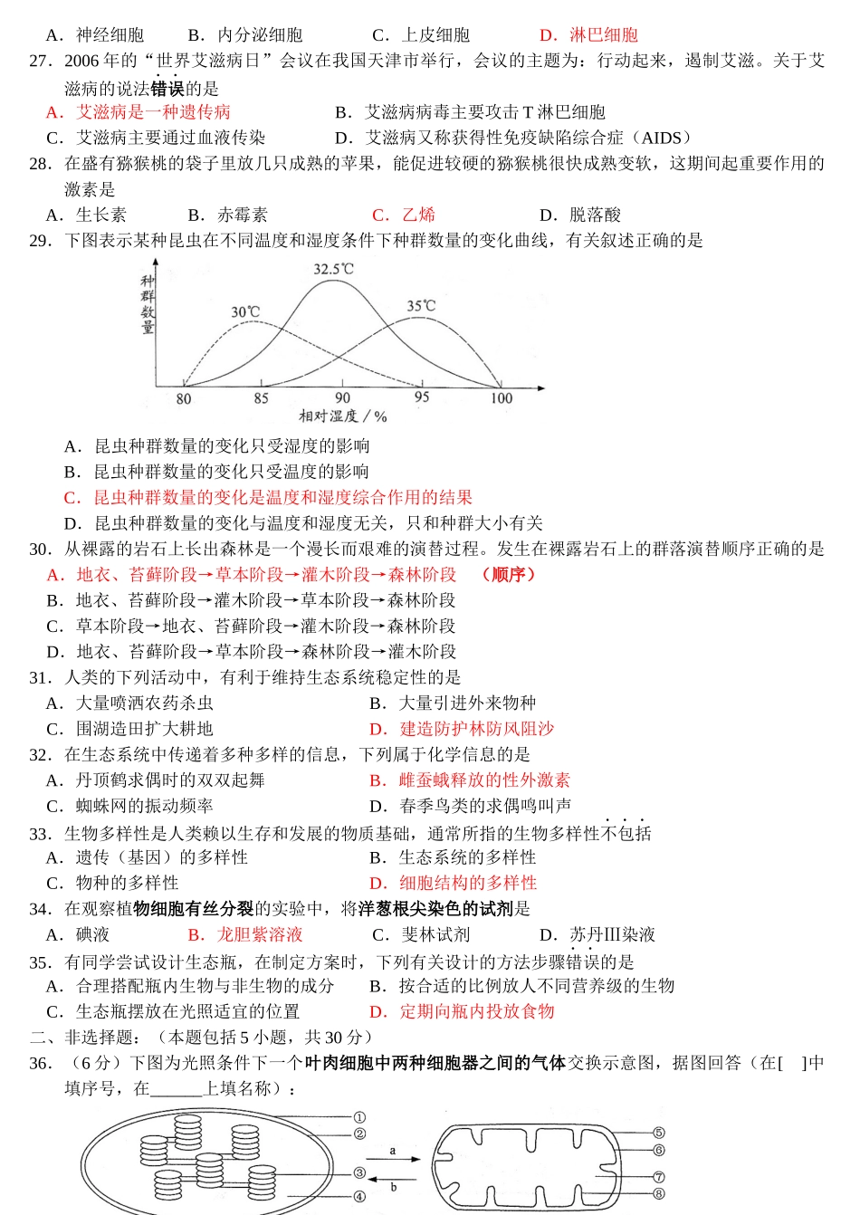 江苏生物学业水平4年真题_第3页