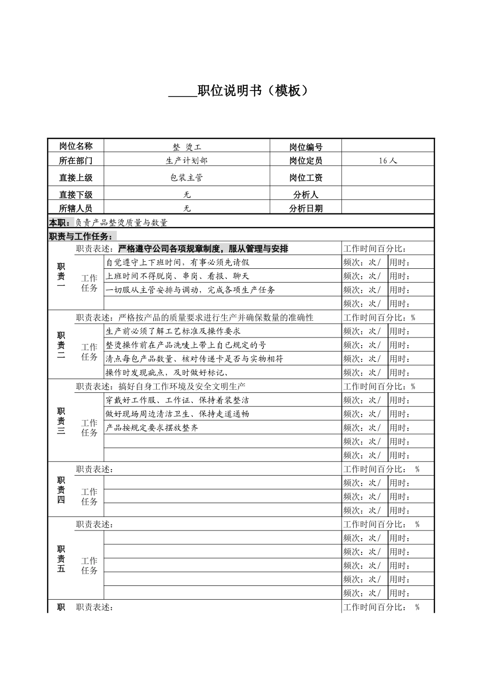 某服装生产企业整烫工职位说明书_第1页