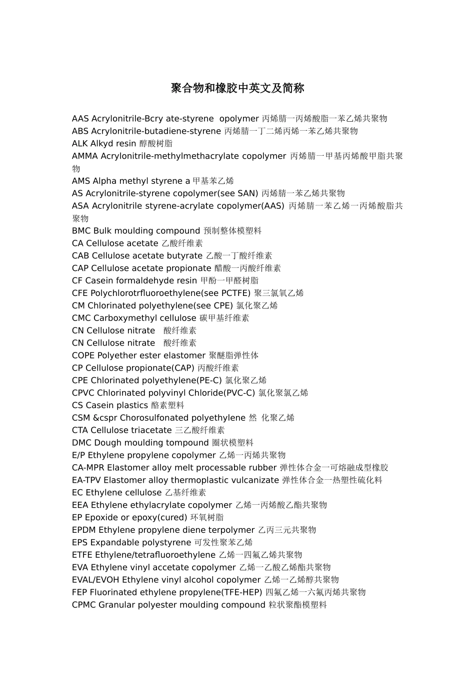 聚合物和橡胶中英文及简称对照_第1页