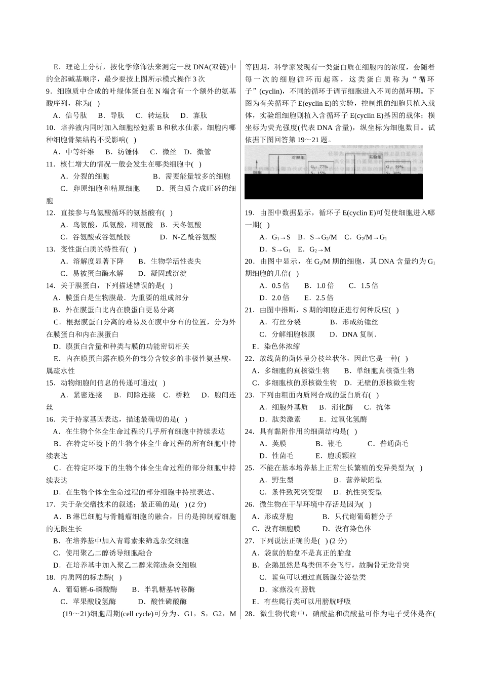 XXXX年中学生生物学联赛模拟试卷与答案6(免费)_第2页