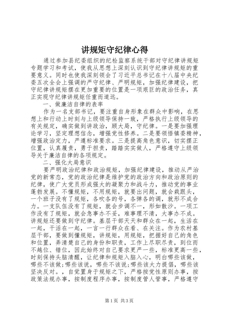 讲规矩守纪律心得_第1页