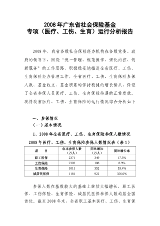 XXXX广东省医疗、工伤、生育保险专项基金运行分析报告2