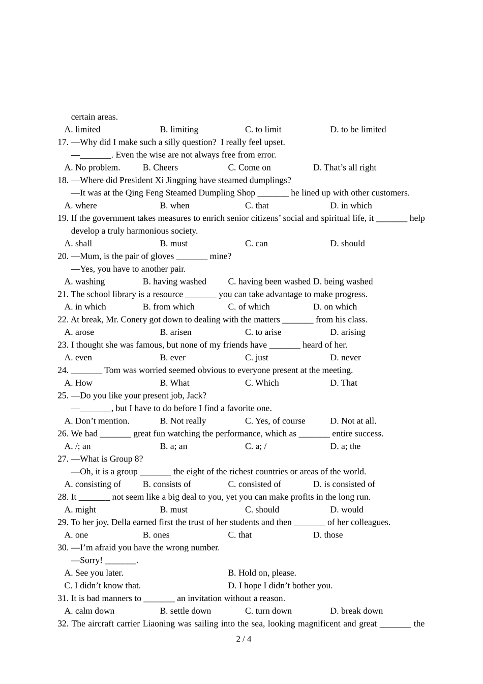 高考英语单项填空常见错题50题_第2页
