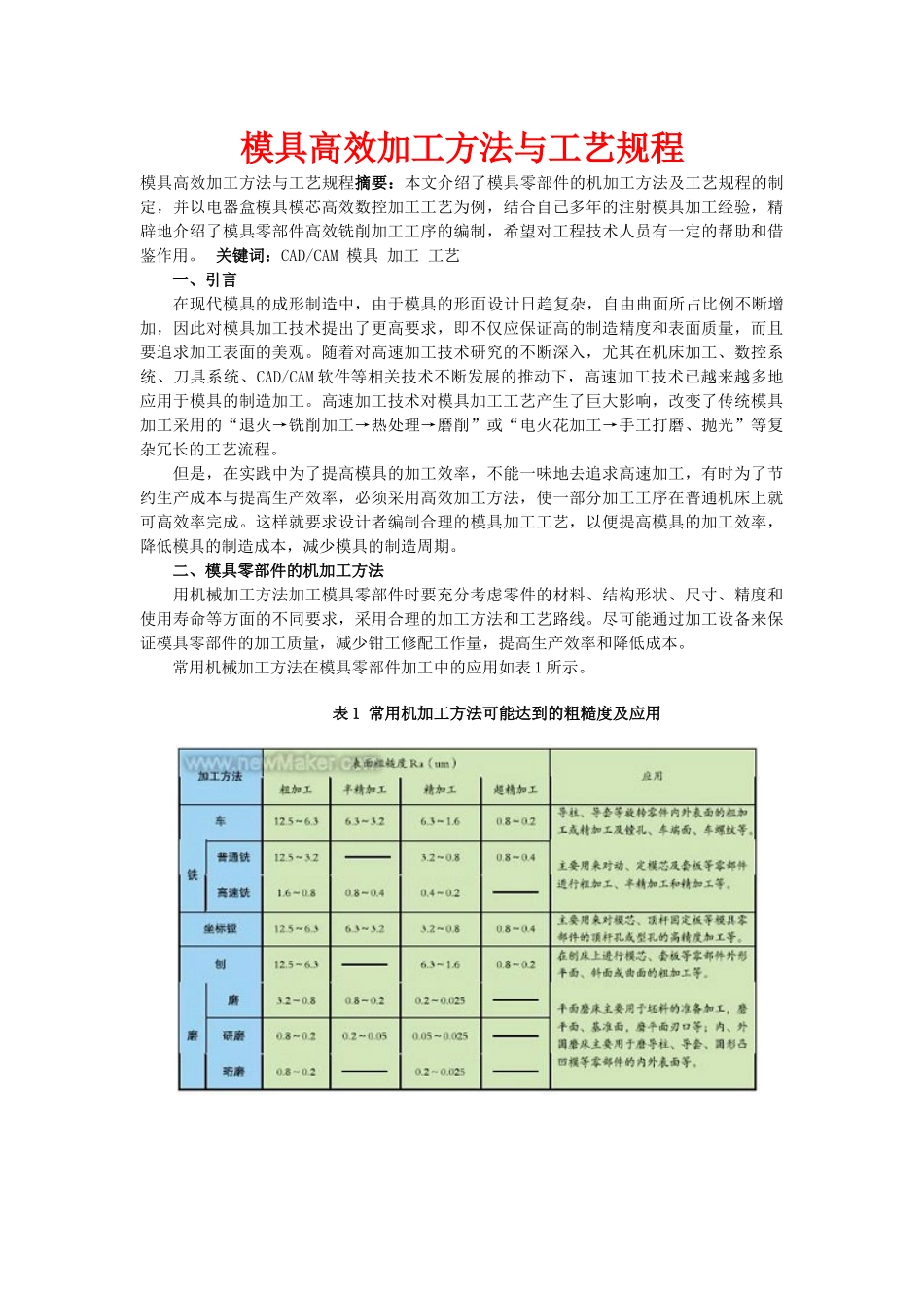 模具高效加工方法与工艺规程_第1页