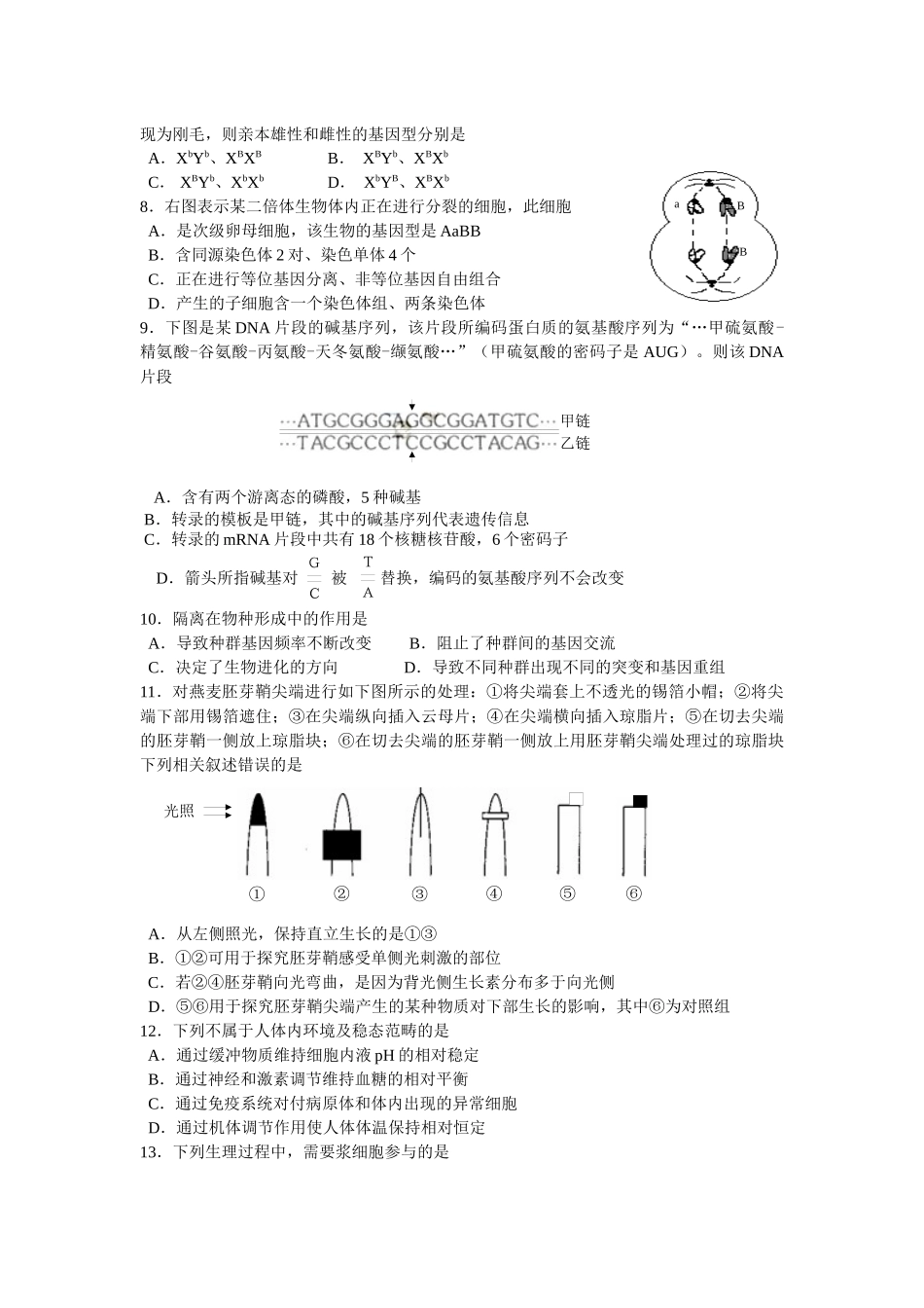 高三生物模拟测试试题_第2页