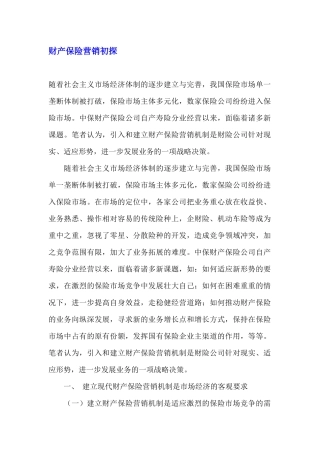 财产保险营销存在的问题及对策