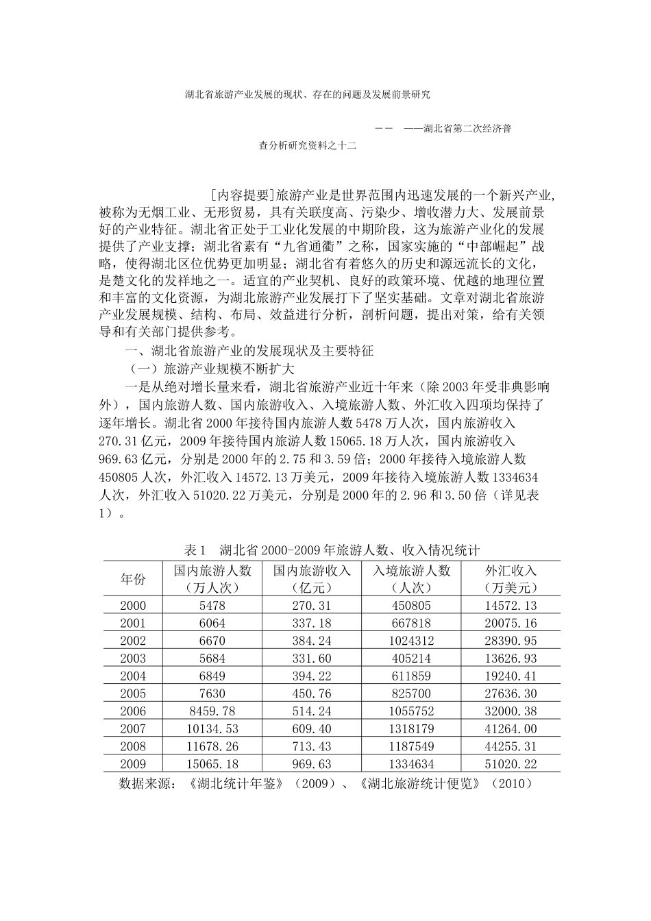 湖北省旅游产业发展的现状、存在的问题及发展前景研究_第1页