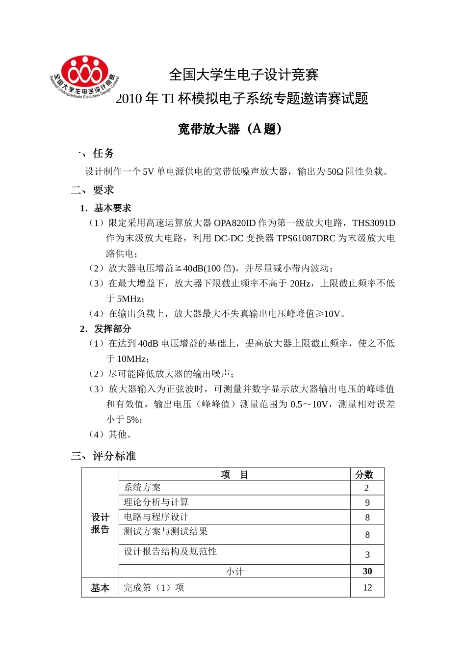 XXXX年TI杯模拟电子系统电子大赛试题(三题)_第1页