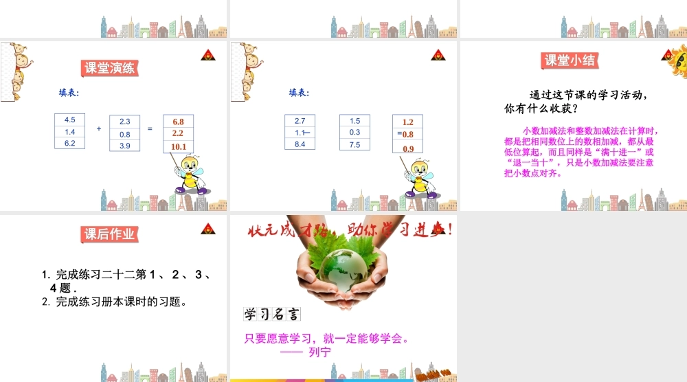 人教2011版小学数学三年级简单小数的加、减法课件