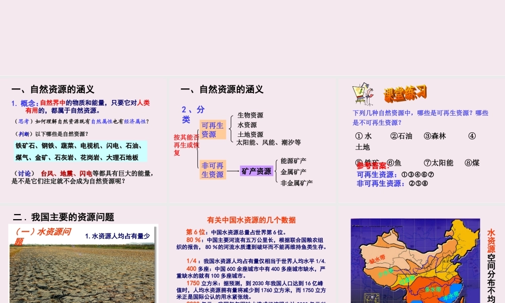 第一节自然资源与主要的资源问题