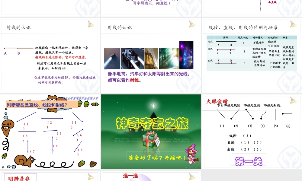 小学人教四年级数学人教版四年级上册数学3.1线段、直线、射线和角
