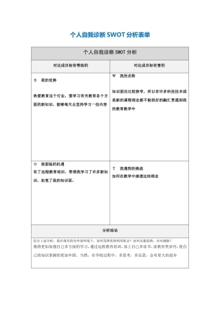 第一步骤所需文档：个人自我诊断SWOT分析表(1)