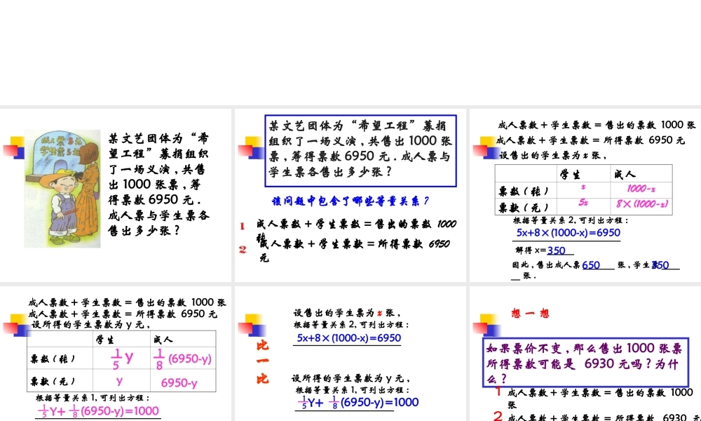 《应用一元一次方程——“希望工程”义演》