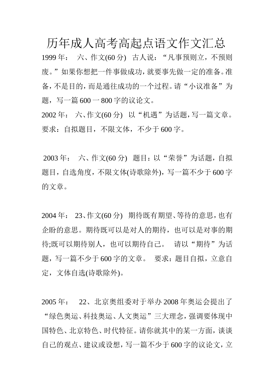 历年成人高考作文题目_第1页