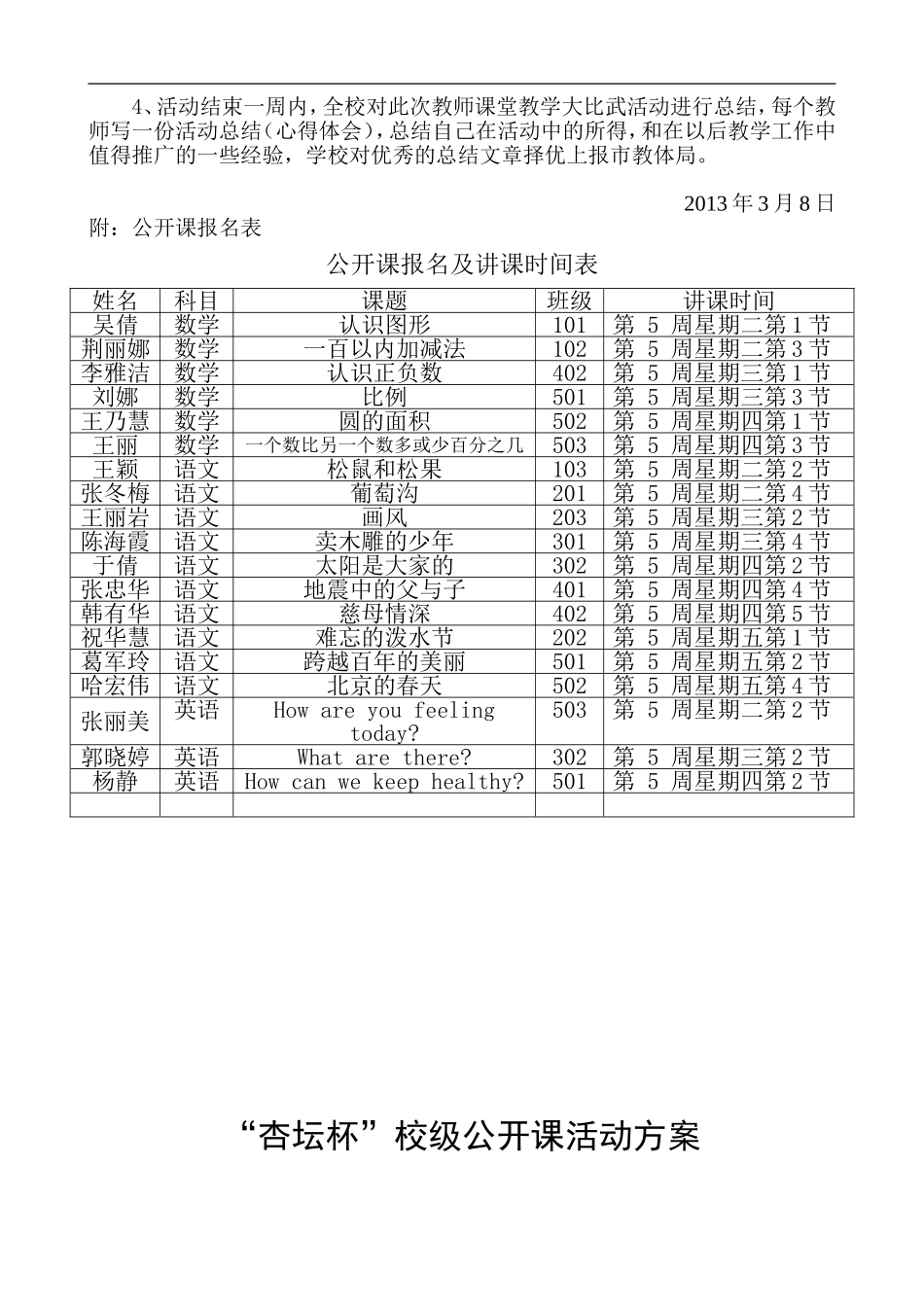 XX小学校级公开课活动方案_第2页