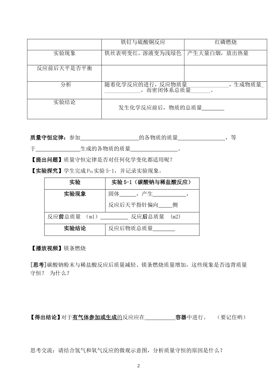 公开课最终稿课题1-质量守恒定律导学案_第2页