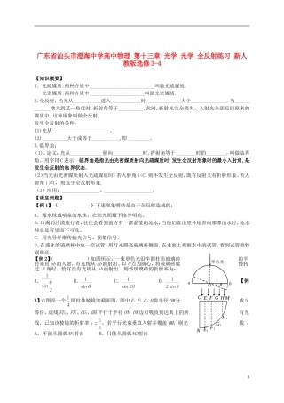 广东省汕头市澄海中学高中物理-第十三章-光学-光学-全反射练习-新人教版选修3-4