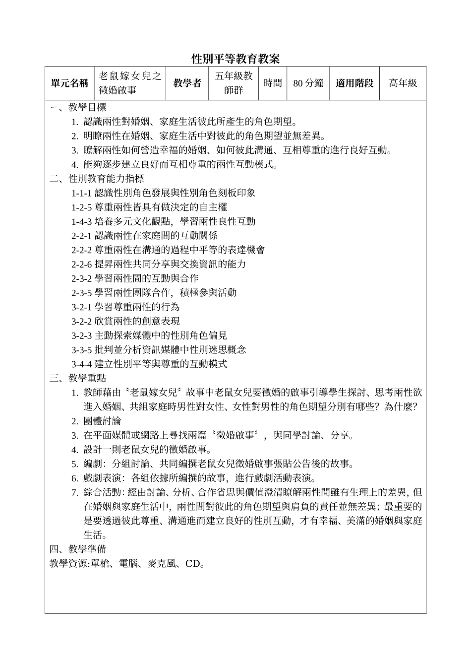 性别平等教育教案_第1页