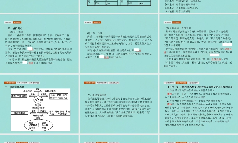高考语文第1单元至爱亲情自读文本我与地坛节选知识整合重难探究课件鲁人版必修3 课件