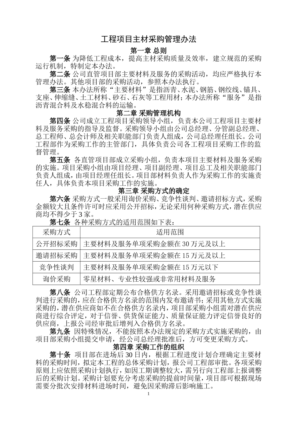 工程项目主材采购管理办法_第1页