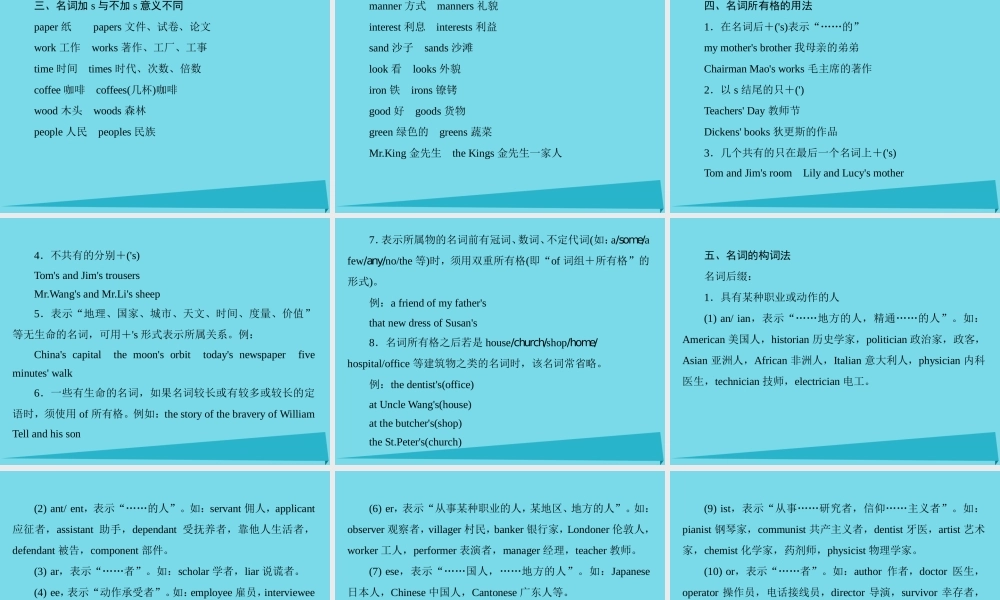 讲练测高考英语一轮复习 语法专题训练部分 专题1 名词课件 外研版 课件