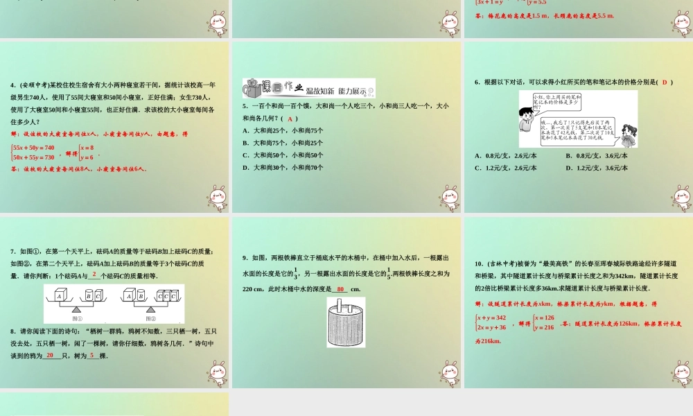 秋八年级数学上册 第5章 二元一次方程组 3 应用二元一次方程组—鸡兔同笼课件 (新版)北师大版 课件
