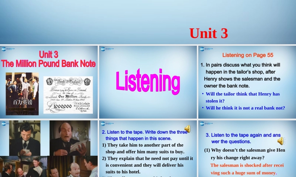 高中英语 Unit3 Listening课件 新人教版必修3 课件