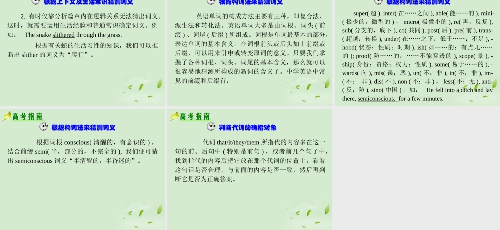 高考英语二轮复习 专题4 第24课时 词义猜测题精品课件 大纲人教版(贵州专用) 课件