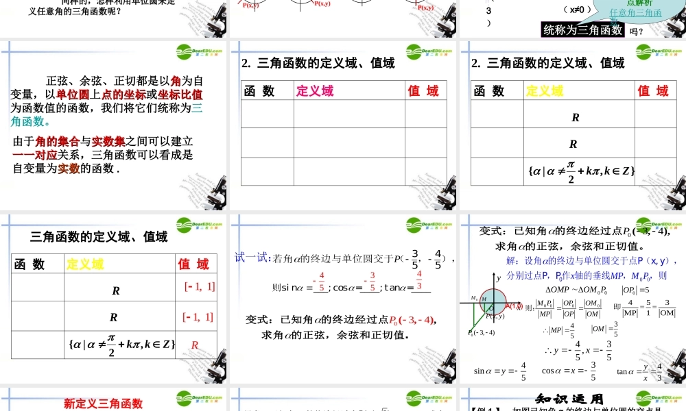 高中数学 任意角的三角函数课件 新人教A版必修4 课件