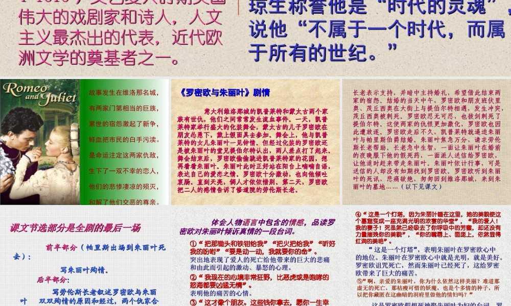 高中语文罗密欧与朱丽叶课件3 苏教版 必修5 课件