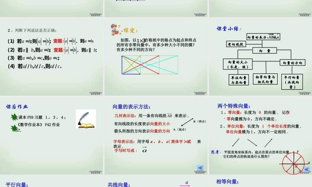 高一数学向量的概念及表示公开课课件 苏教版 课件