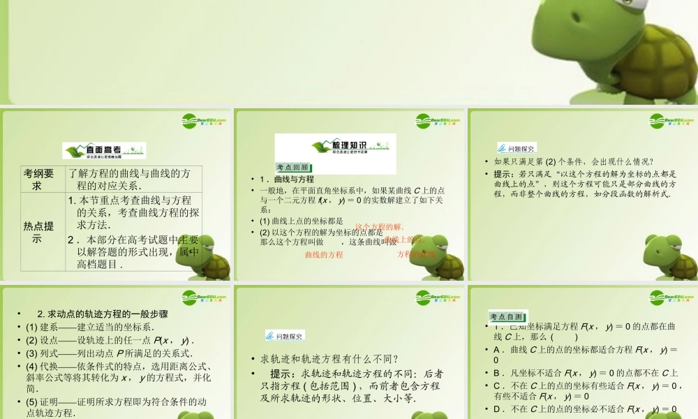 高考数学一轮复习 曲线与方程、曲线方程的探求课件 新人教A版 课件