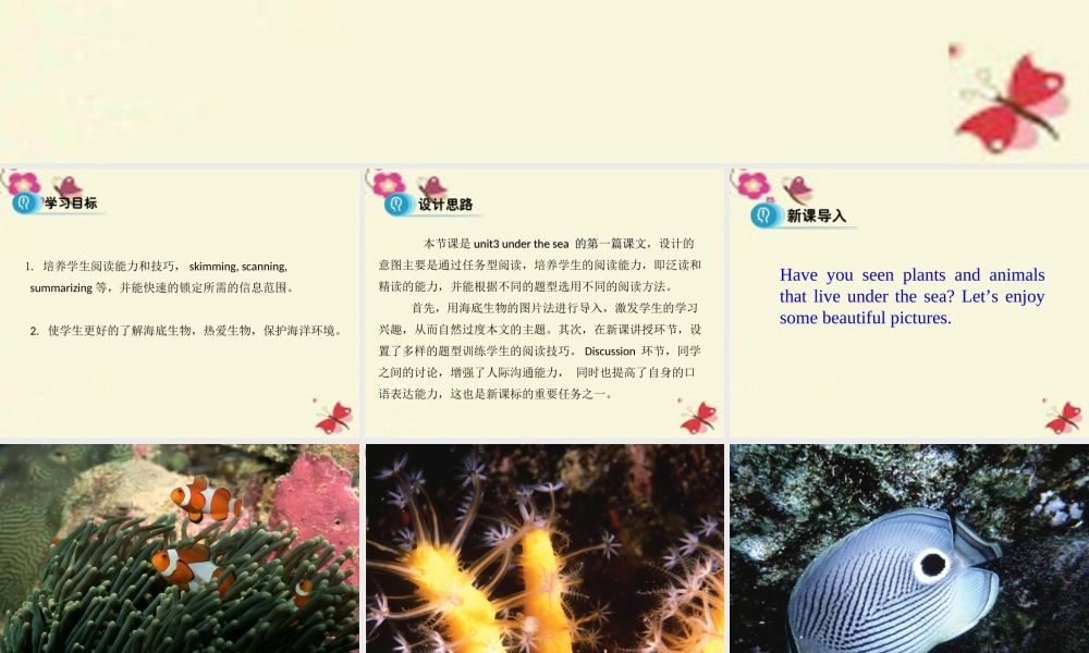 英语 Unit 3 Under the sea Period 1 Reading课件 新人教版选修7 课件