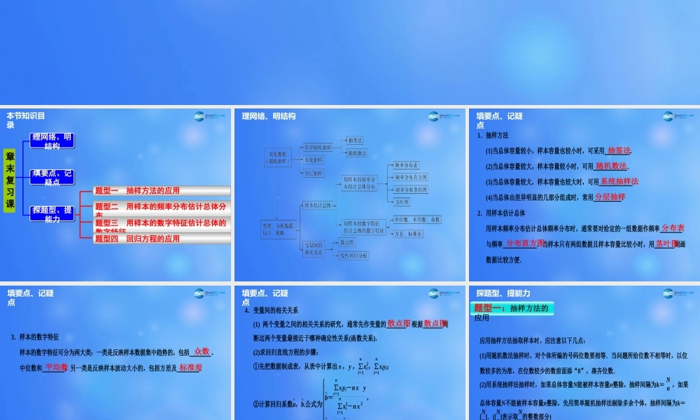 高中数学 统计章末复习课课件 新人教A版必修3 课件