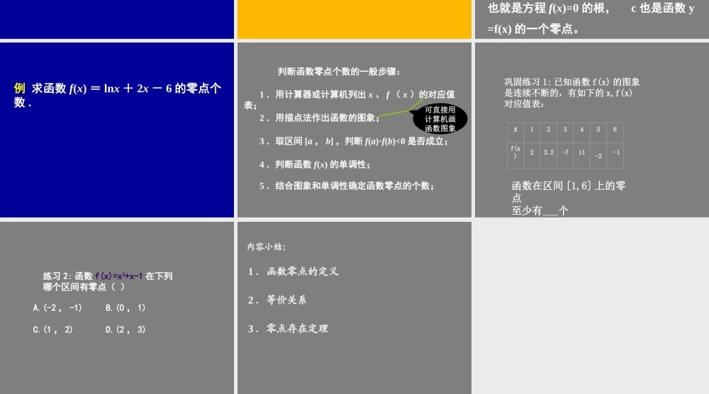 高中数学函数的零点课件新人教版必修1 课件