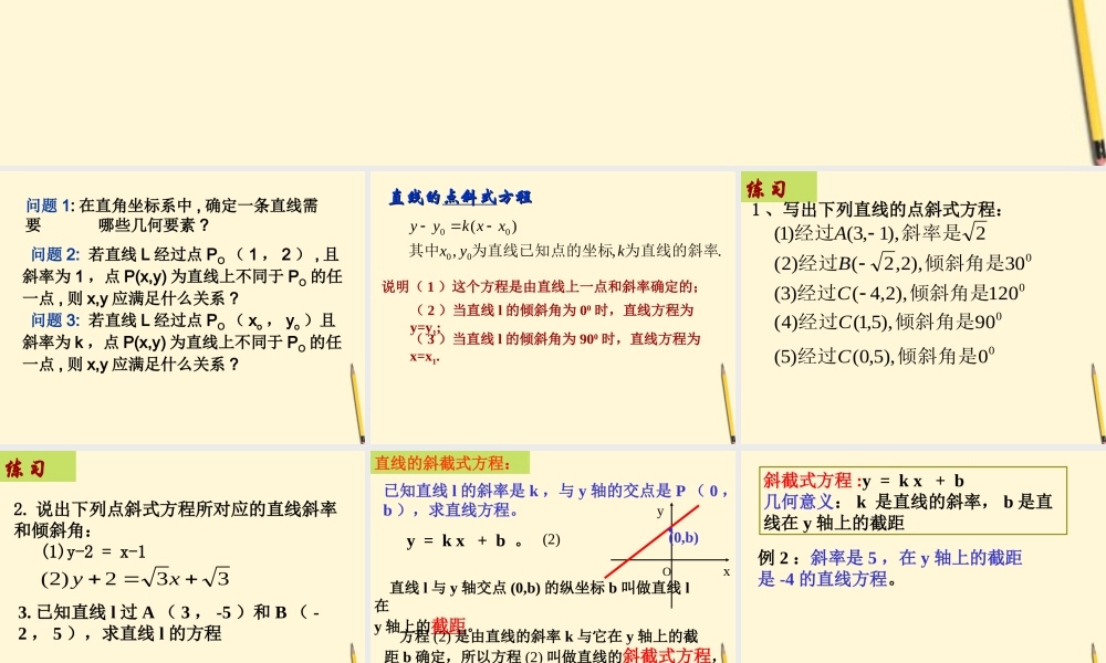 陕西省汉中市陕飞二中高考数学(直线的点斜式方程) 课件 北师大版 课件