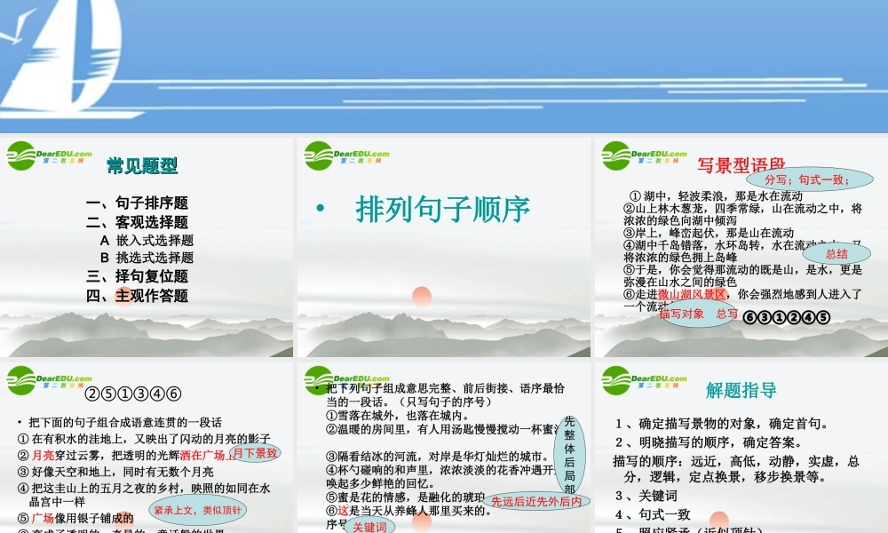 高考语文 语言的连贯之排列句子的顺序复习课件