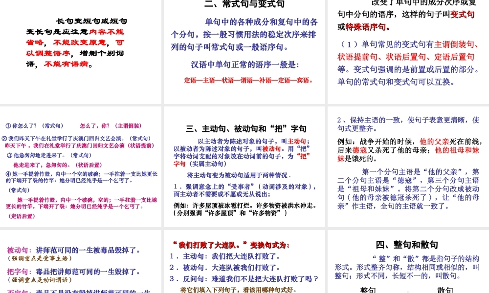 高中语文高考复习(语句)专题系列课件09(句式变换)人教版 课件