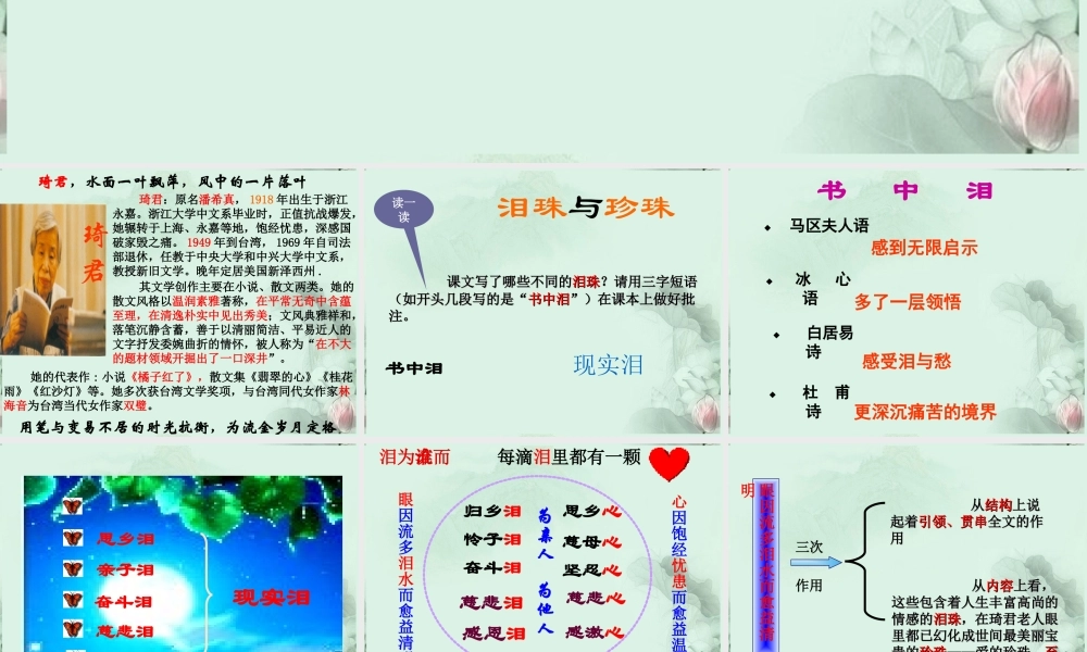 陕西省汉中市陕飞二中高三语文复习资料 泪珠与珍珠课件 新人教版 课件