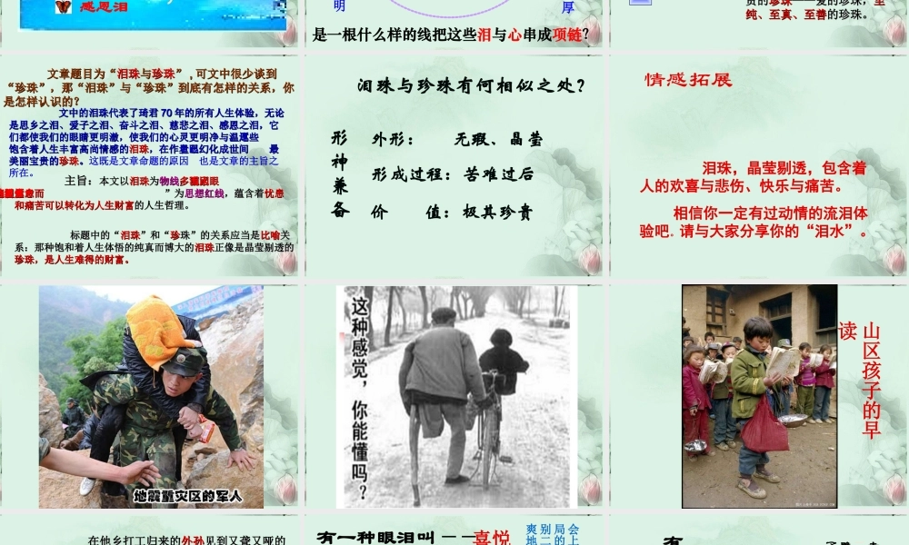 陕西省汉中市陕飞二中高三语文复习资料 泪珠与珍珠课件 新人教版 课件