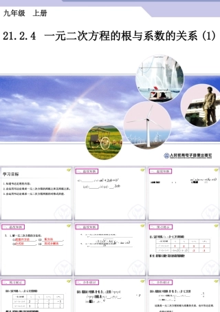 一元二次方程的根与系数的关系(1).2.4一元二次方程的与系数的关系(1)