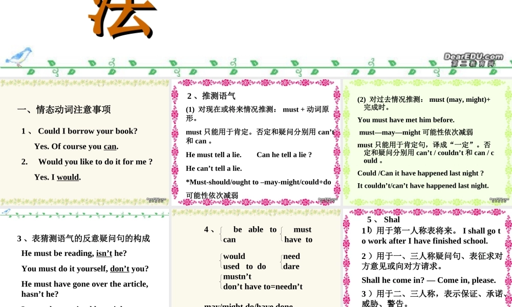 高中英语语法总结课件 情态动词 新课标 人教版 课件
