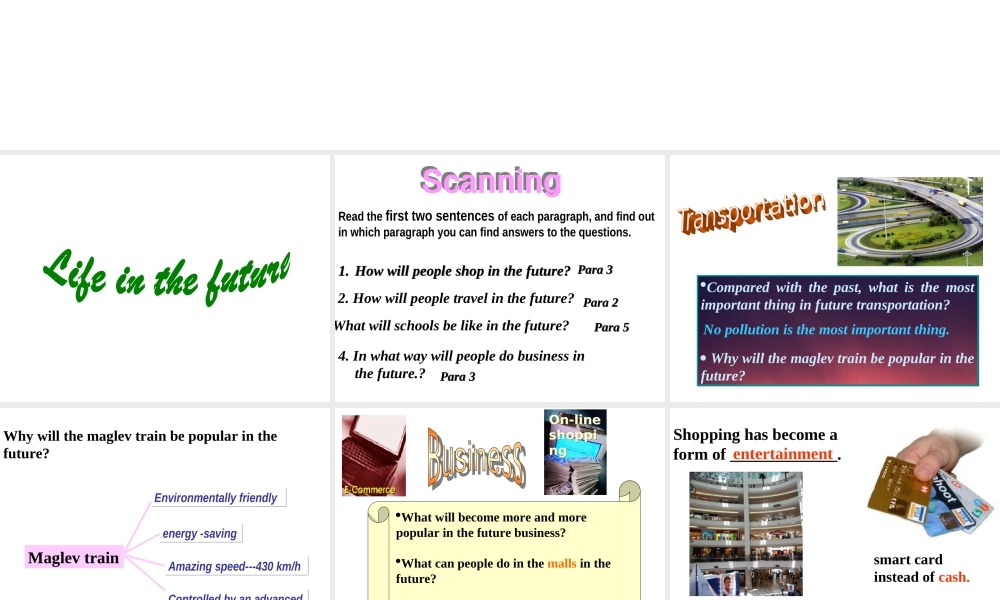 高中英语 unit3(Life in the Future)课件(2) 新人教版必修5 课件