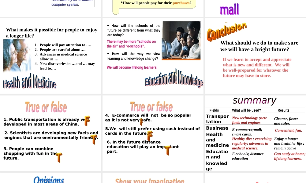 高中英语 unit3(Life in the Future)课件(2) 新人教版必修5 课件