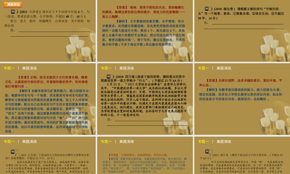 高三语文二轮专题复习 专题一 扩展语句与压缩语段精品课件 大纲人教版 课件