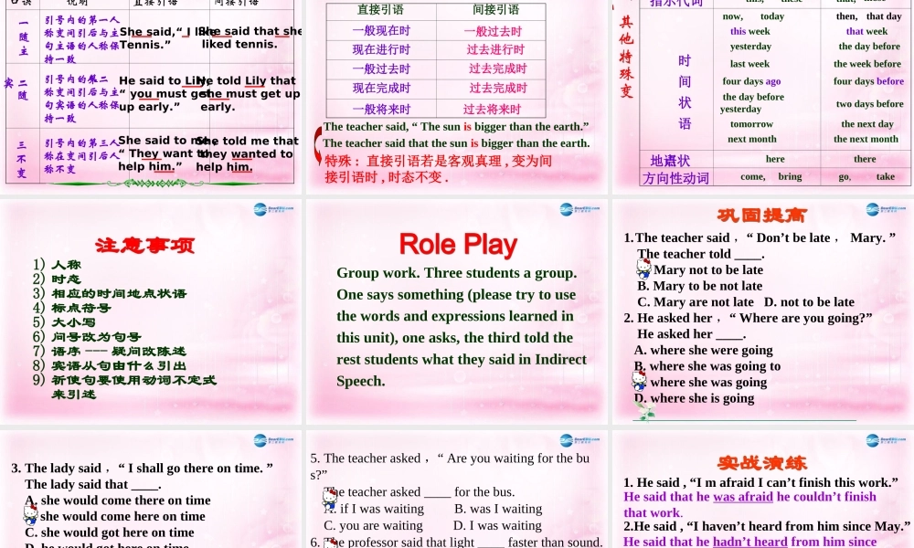 高中英语 直接引语和间接引语课件 新人教版必修2 课件