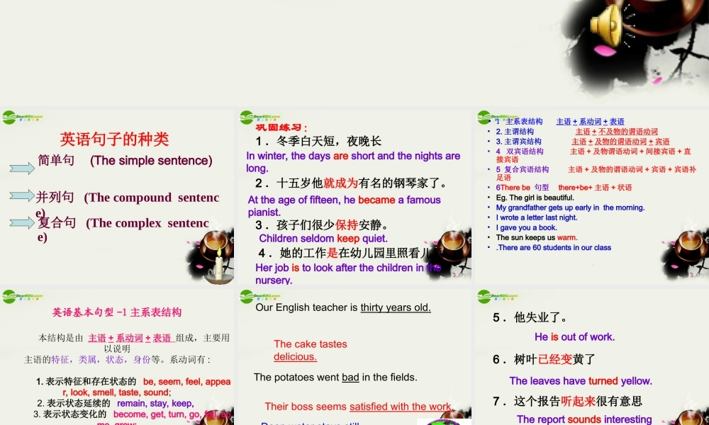 高中英语 英语基本句型及成分课件 新人教版必修1 课件