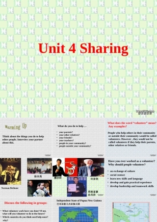 高二英语Unit4 Warming up and Reading课件 新课标 课件